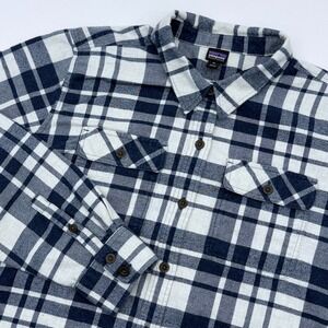 Patagonia Fjord Flannel Button Shirt Womens XL Blue White Plaid Organic Cotton